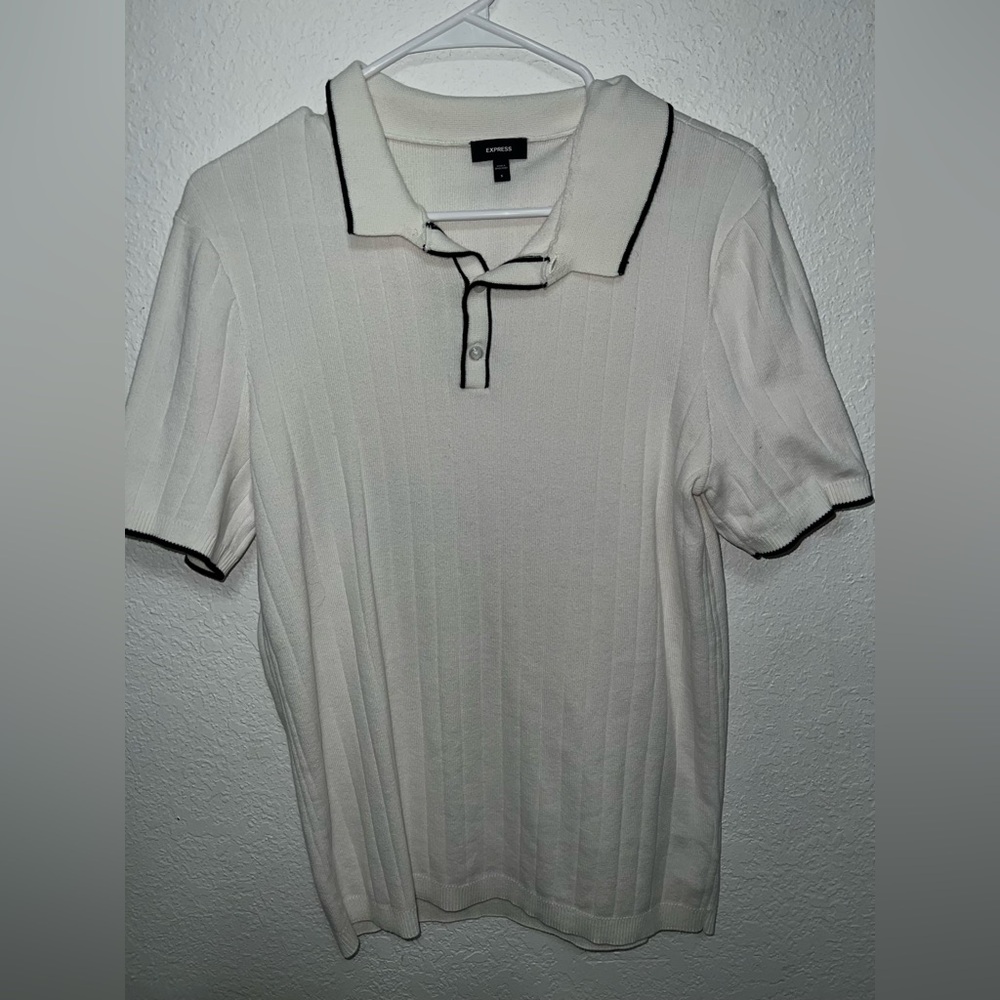 Express Men’s Ivory Polo with Black Trim